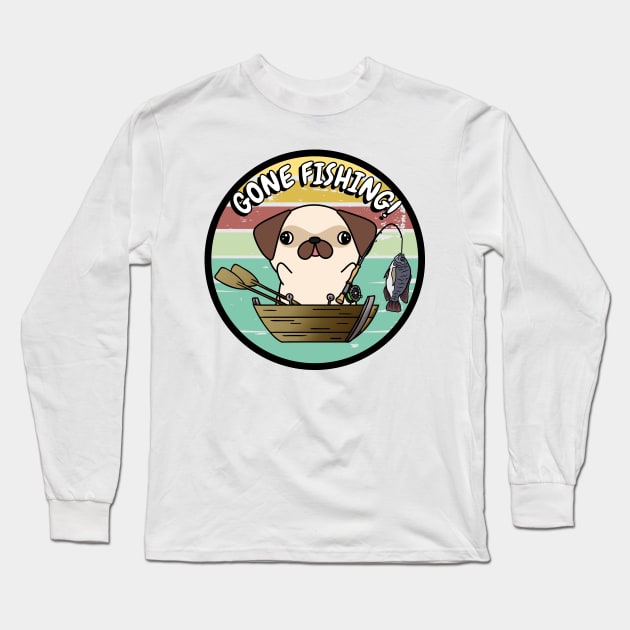 Cute pug dog has gone fishing Long Sleeve T-Shirt by Pet Station